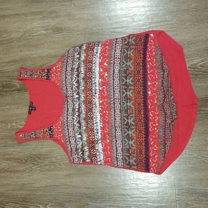 (L) Maison Coupe 100% Viscose Top Beach Summer Vacation Sequins High-Low Light